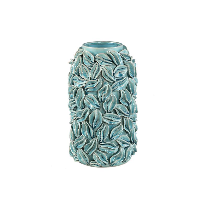 Pot – Blue color, Round shape, Glazed surface, Leaf motif, Ceramic, L – Zubeda | PTMD