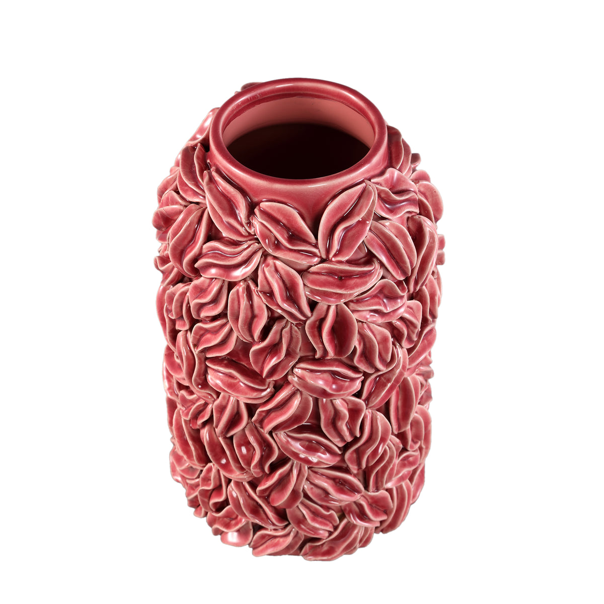 Topf – Rosa Farbe, Runde Form, Glasierte Oberfläche, Blattmotiv, Keramik, L – Zubeda | PTMD