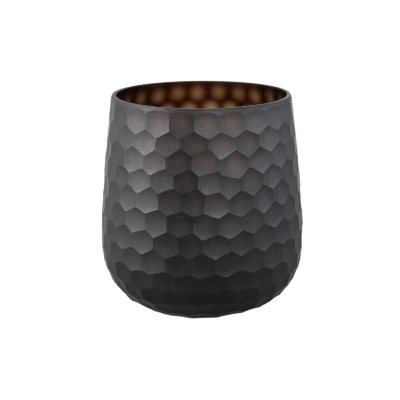 Vase – Glass Material, Circle Pattern, Brown Color, Low – Eboney | PTMD
