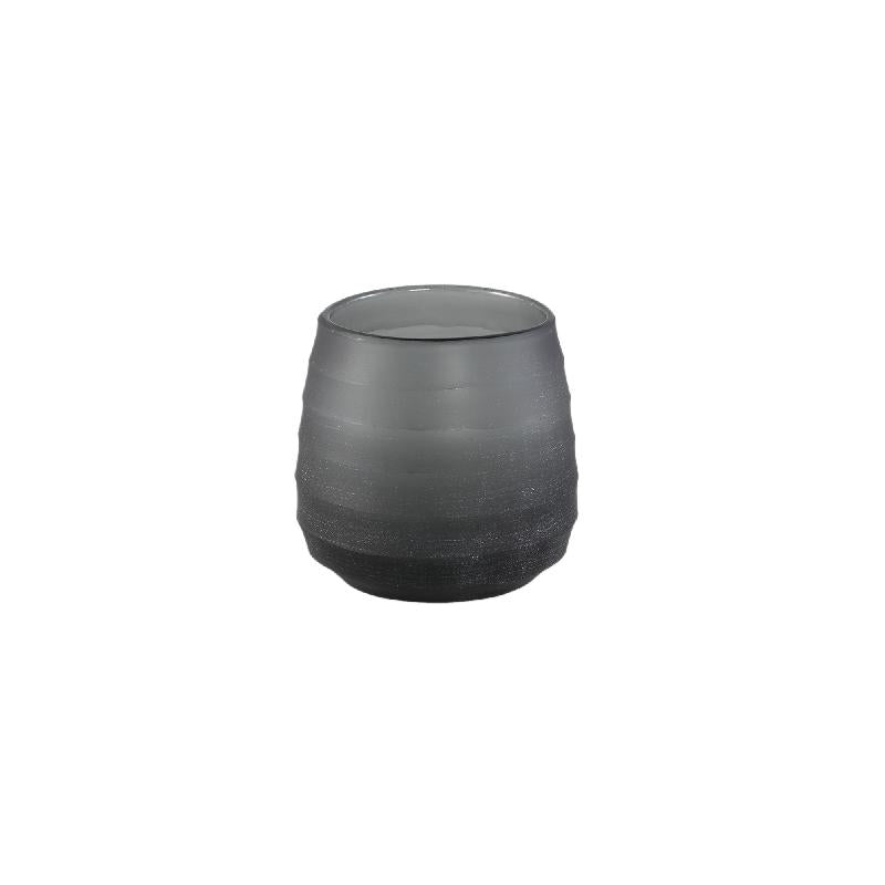 Tealight Holder - Solid Glass, Ribbed Structure, Grey Colour - Nadah | PTMD