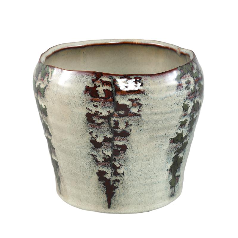 Flowerpot – Grey Surface, Round Shape, Striped Pattern, Ceramic Material, XL – Arpit | PTMD