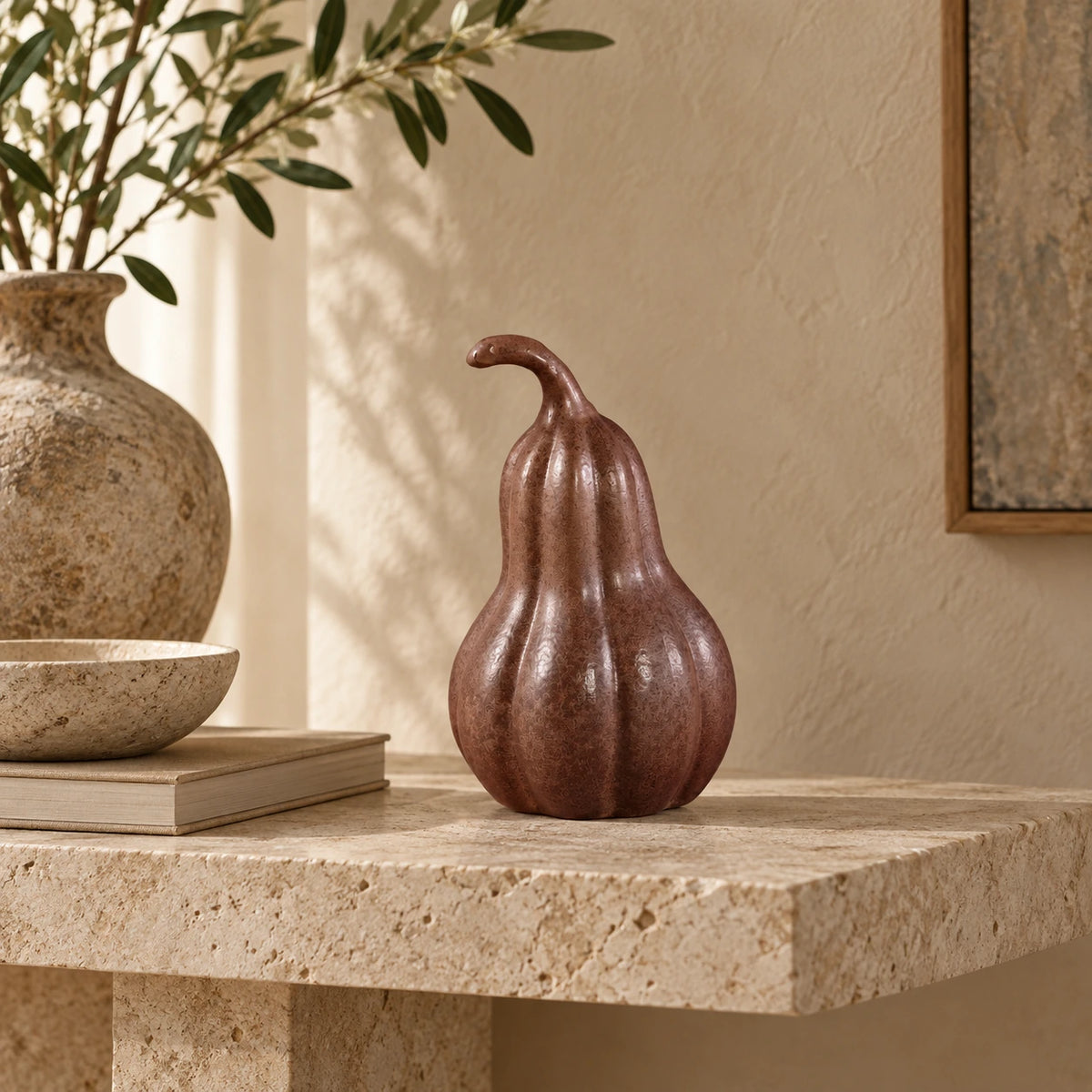Statue – Kürbis Design, Organische Form, Keramik Material, Braun, Niedrig – Julija | PTMD
