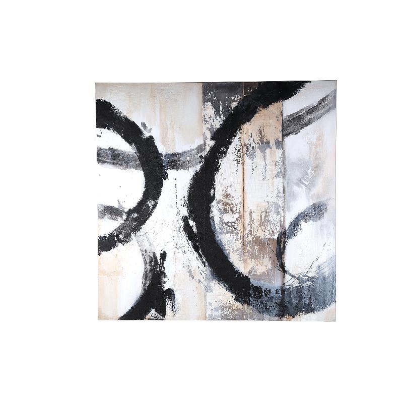 Wandpaneel aus Polyester-Canvas mit quadratischer Form, Holzrahmen und Kreis-Motiv, Schwarz-Finish – Jor | PTMD