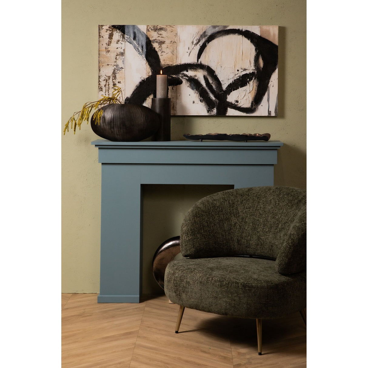 Wandpaneel aus Polyester-Canvas mit rechteckiger Form, Holzrahmen und Kreis-Motiv, Schwarz-Finish – Jor | PTMD