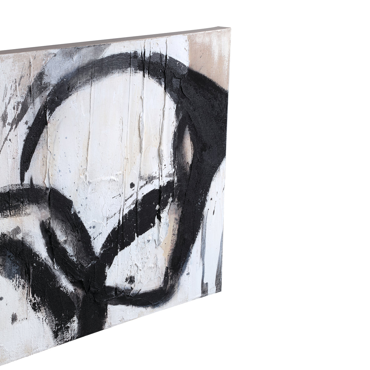 Wandpaneel aus Polyester-Canvas mit rechteckiger Form, Holzrahmen und Kreis-Motiv, Schwarz-Finish – Jor | PTMD