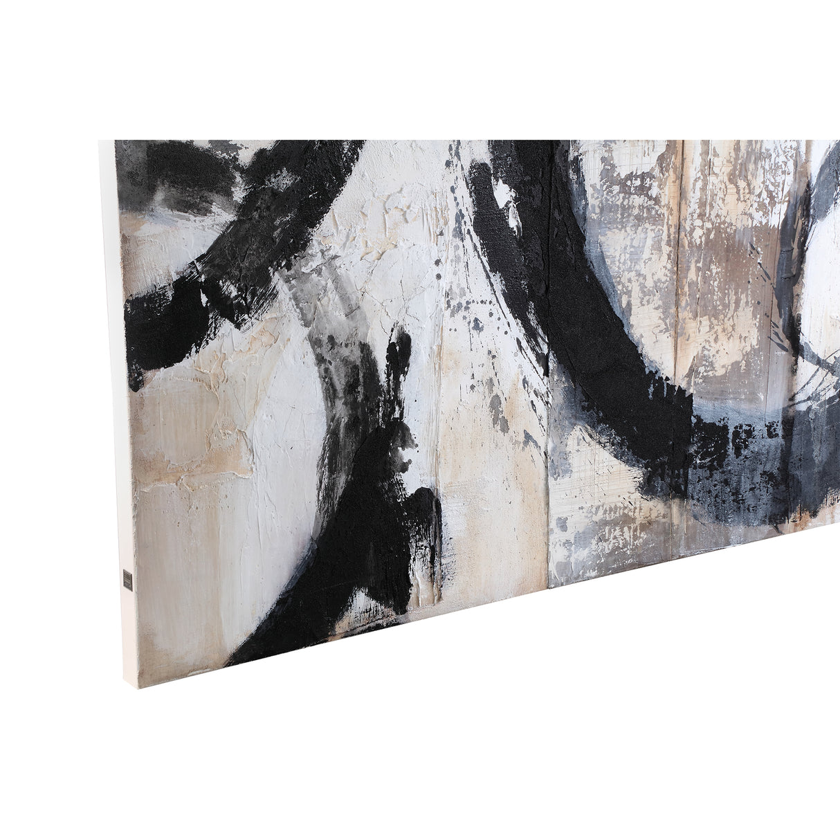 Wandpaneel aus Polyester-Canvas mit rechteckiger Form, Holzrahmen und Kreis-Motiv, Schwarz-Finish – Jor | PTMD