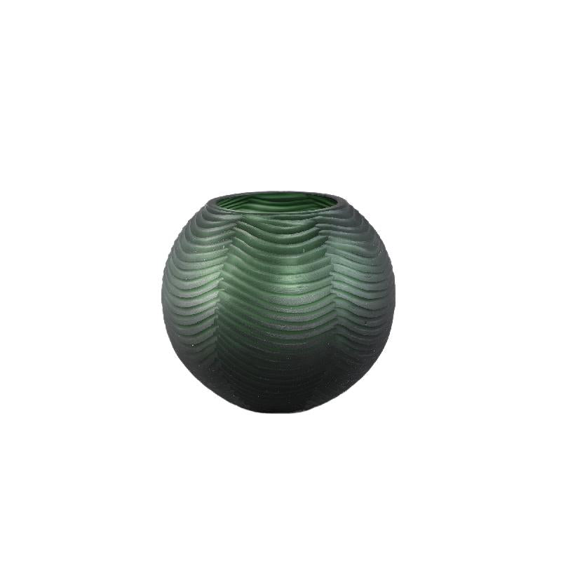 Vase - Glass Material, Round Shape, Green Color, Low - Elichi | PTMD
