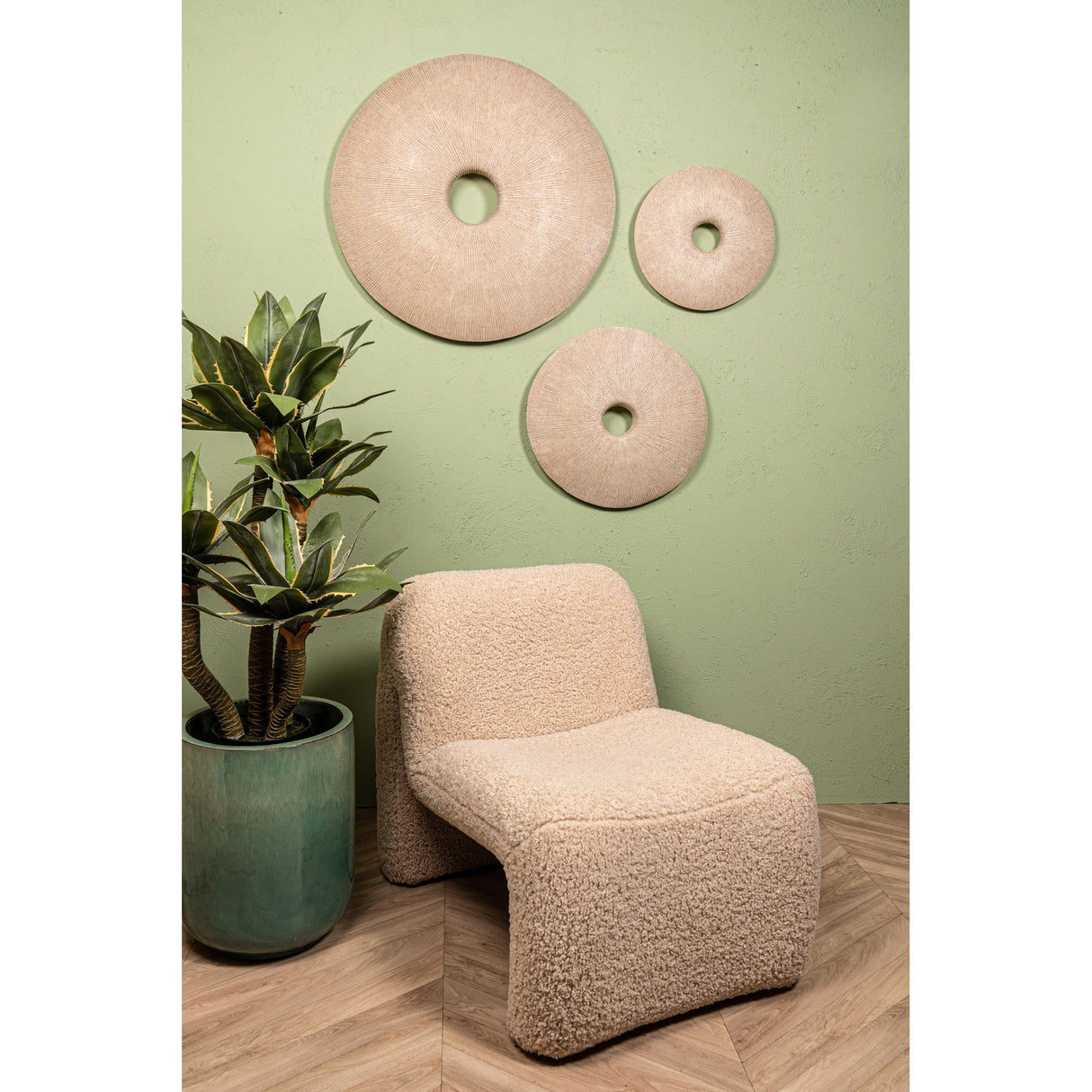 Wandpaneel – Sandsteinoptik Design, Runde Form, Kunststoff Material, Creme, S – Kathelle | PTMD