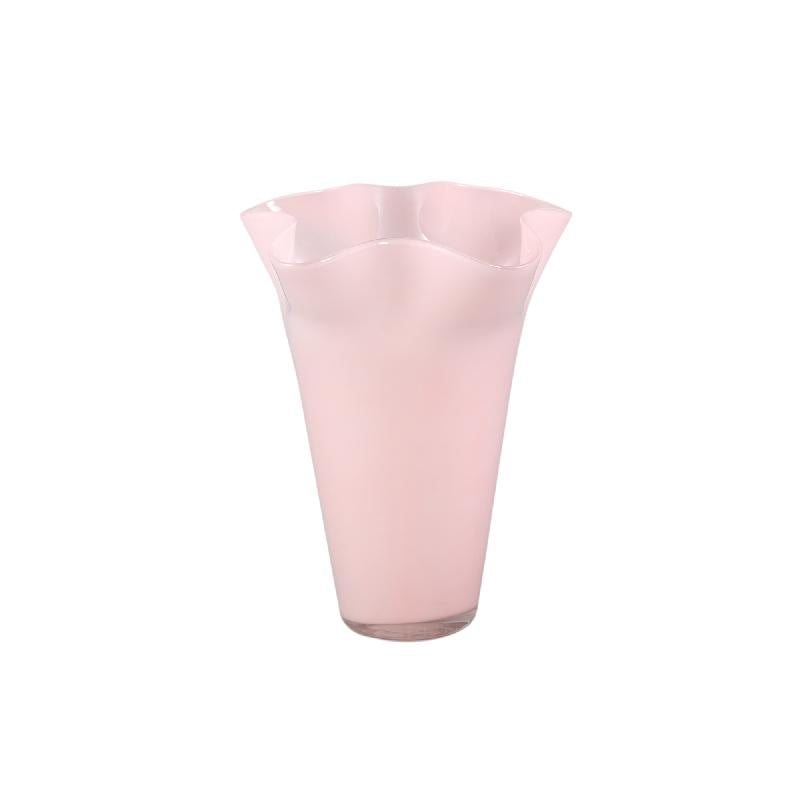 Vase – Light Pink Glass, Round Shape, Wavy Structure, L – Macarena | PTMD