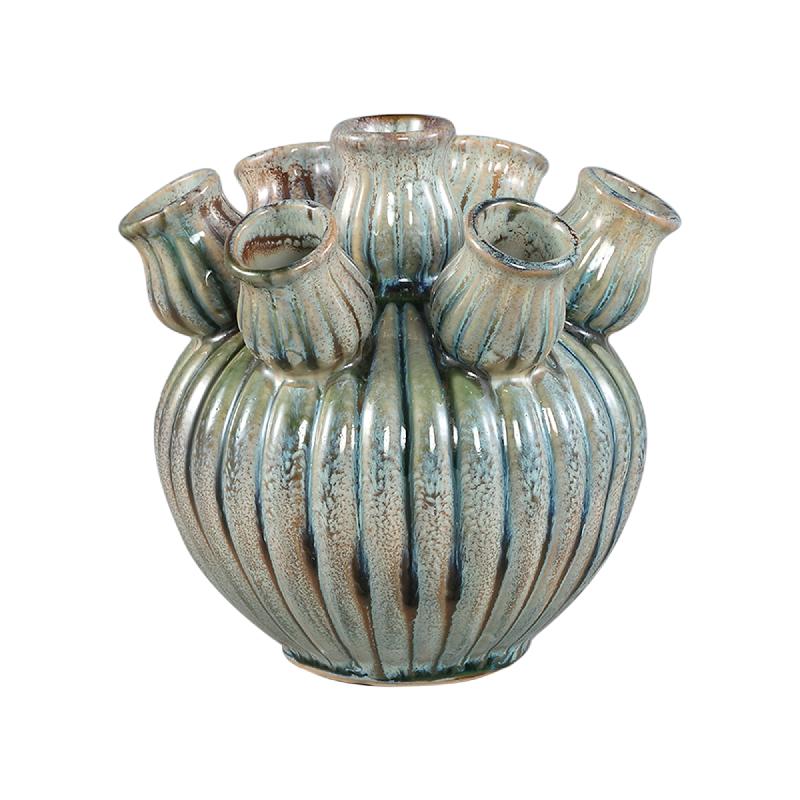 Vase – Ribbed Design, Ceramic Material, Turquoise Color, XS – Nolou | PTMD