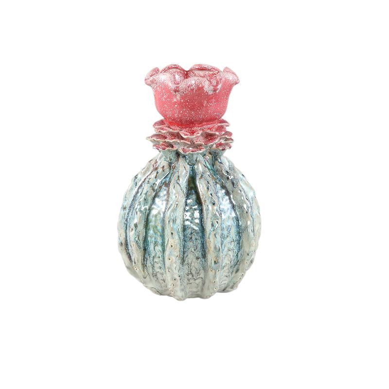 Vase - Flower Shape Design, Ceramic Material, Petrol Color, S - Tegain | PTMD