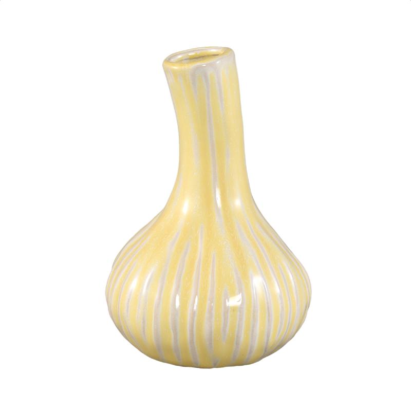 Vase - Garlic Shape Design, Ceramic Material, Yellow Color, L - Jaclyne | PTMD