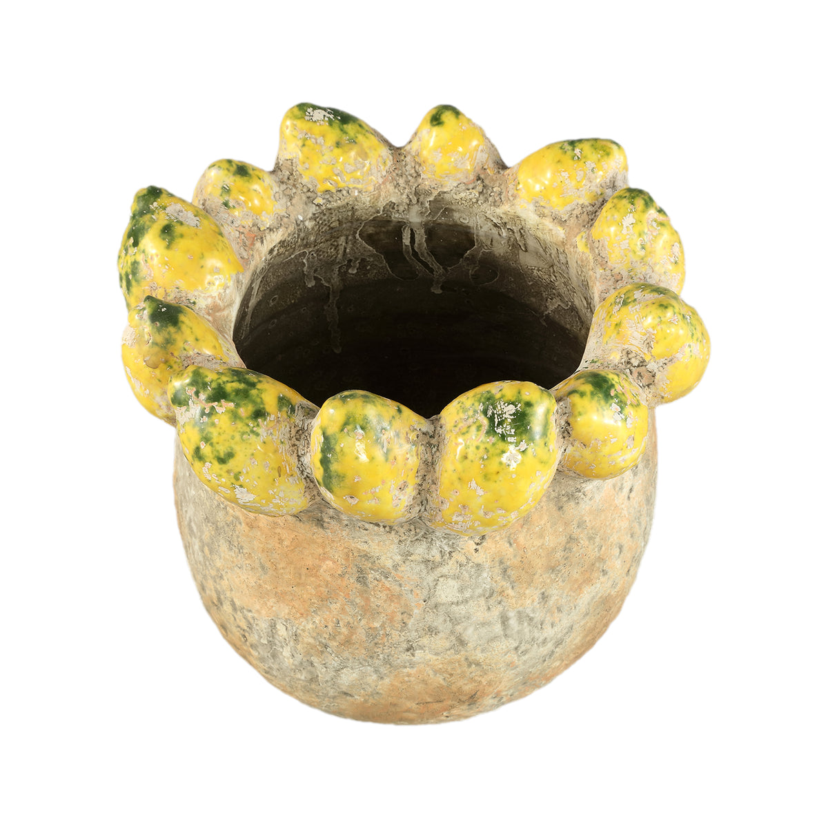 Pot - Lemon Rim Design, Round Shape, Yellow Color, Terracotta Ceramic, L - Fruitsy | PTMD