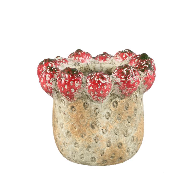Pot - Red, Round, Strawberry Rim, Terracotta, S - Fruitsy | PTMD