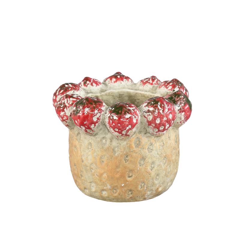 Pot - Red color, Round shape, Strawberry rim, Terracotta, XS - Fruitsy | PTMD