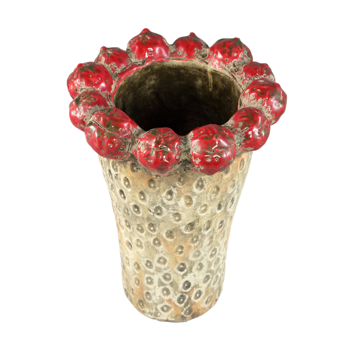 Pot – Strawberry Design, Round Shape, Red Color, Terracotta Ceramic, Tall, L – Fruitsy | PTMD