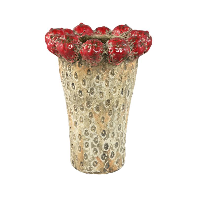 Pot – Strawberry Design, Round Shape, Red Color, Terracotta Ceramic, Tall, L – Fruitsy | PTMD