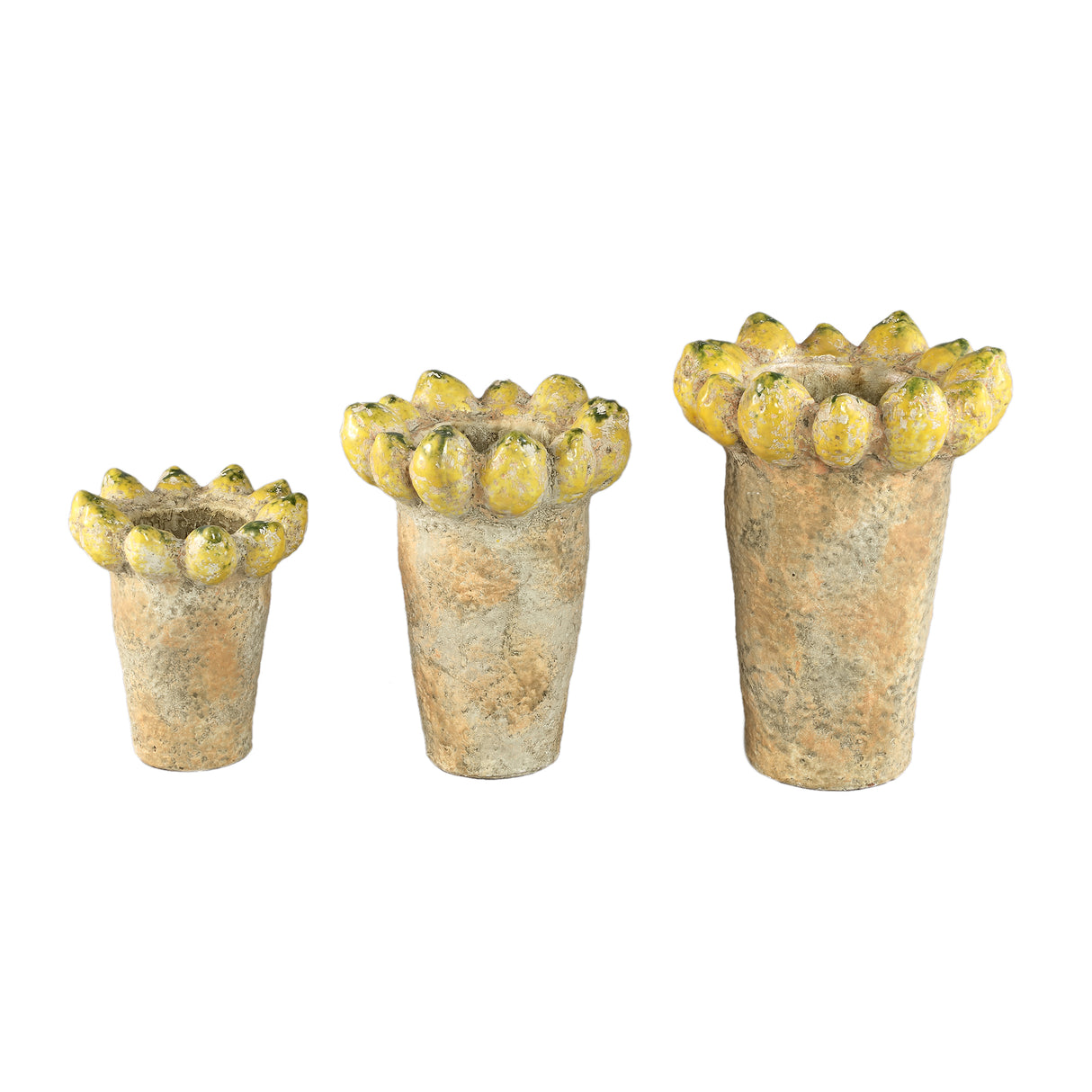Pot - Lemon Rim Design, Round Shape, Yellow Color, Terracotta Ceramic, Tall, L - Fruitsy | PTMD