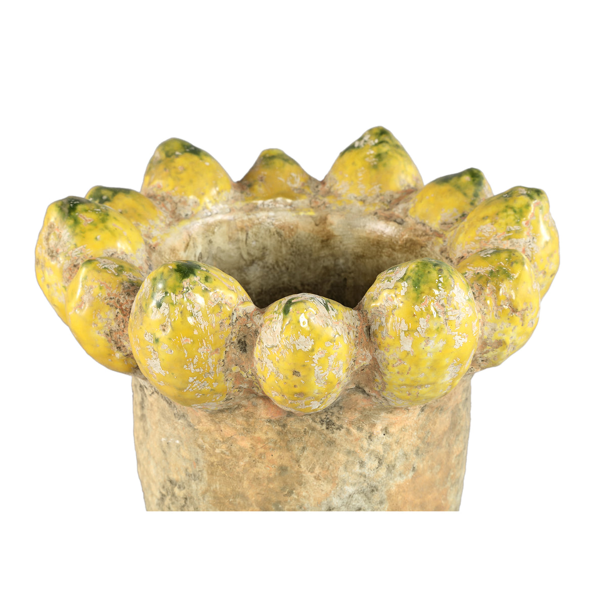 Pot - Lemon Rim Design, Round Shape, Yellow Color, Terracotta Ceramic, Tall, L - Fruitsy | PTMD