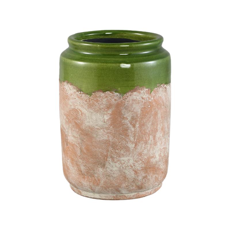 Flower pot – Green Surface, Round Shape, Terracotta Material, L – Breffni | PTMD