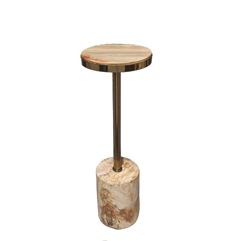 Side Table – Petrified Wood, Round Design, Natural Surface – Mody | PTMD