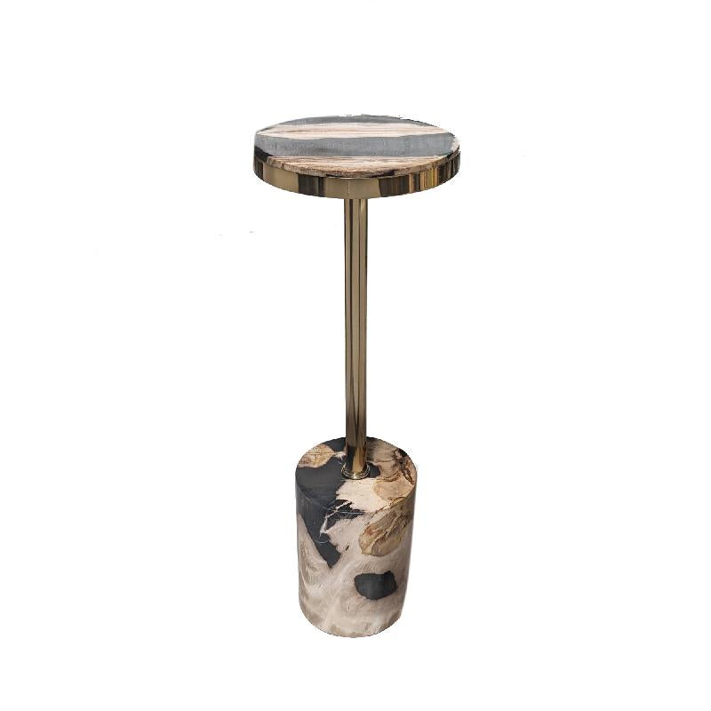 Side Table – Petrified Wood, Round Design, Black Finish – Mody | PTMD