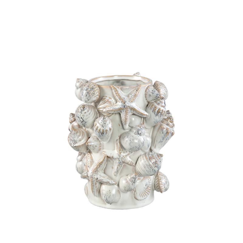 Pot – Shell Design, Round Shape, Cream Color, Ceramic Material, M – Prince | PTMD