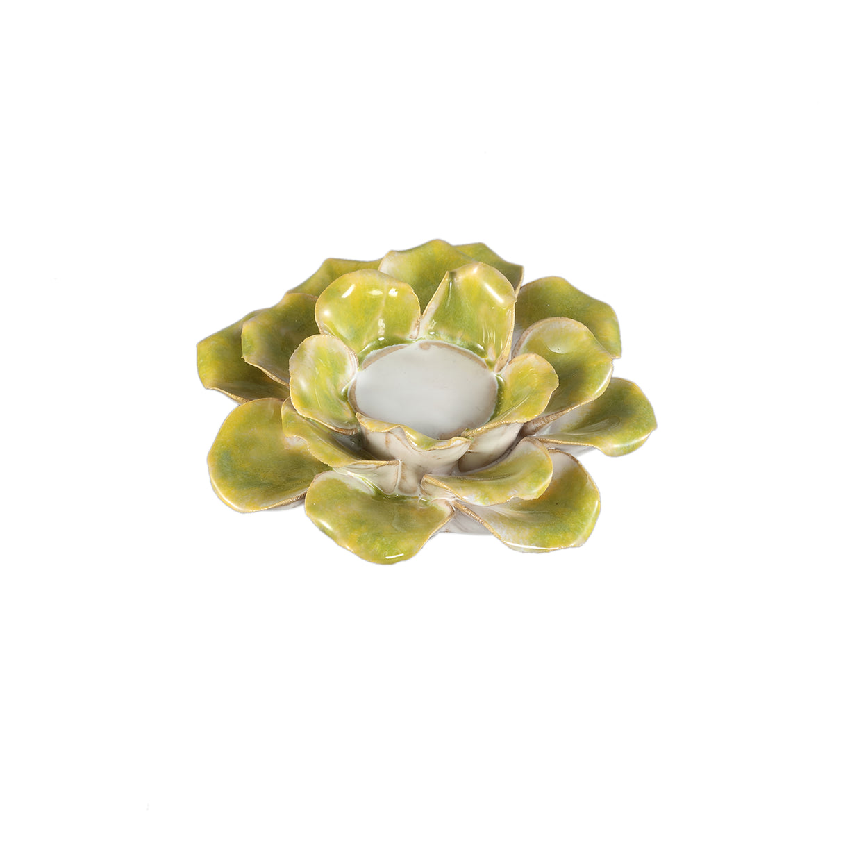 Teelichthalter – Keramik Material, Grün Ton, Blumen Form, A – Cleorae | PTMD