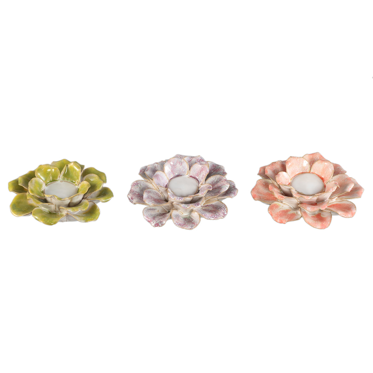 Teelichthalter – Keramik Material, Orange Ton, Blumen Form, A – Cleorae | PTMD