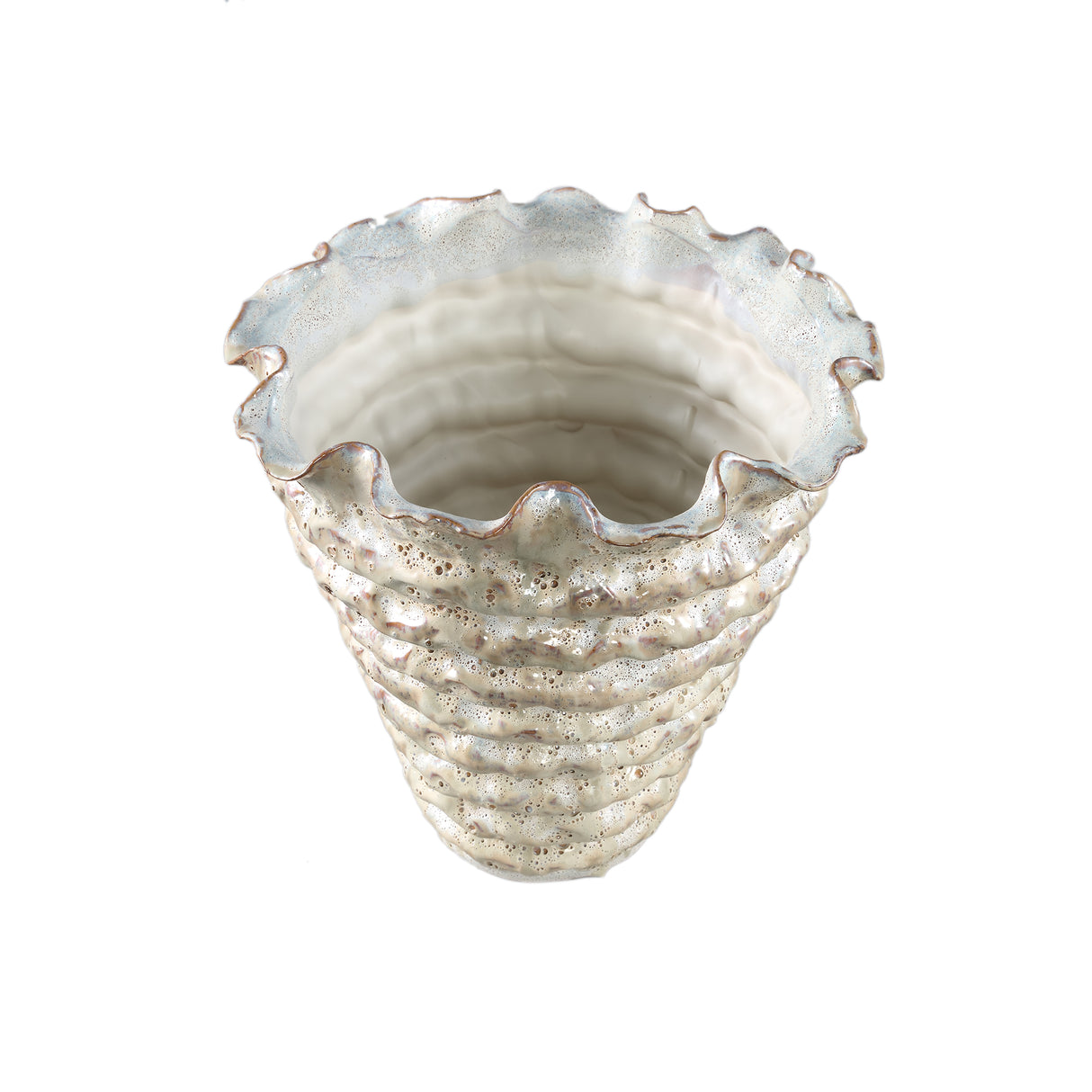 Pot – Irregular Shape, Ribbed Surface, Cream Color, Ceramic Material, XL – Nianh | PTMD