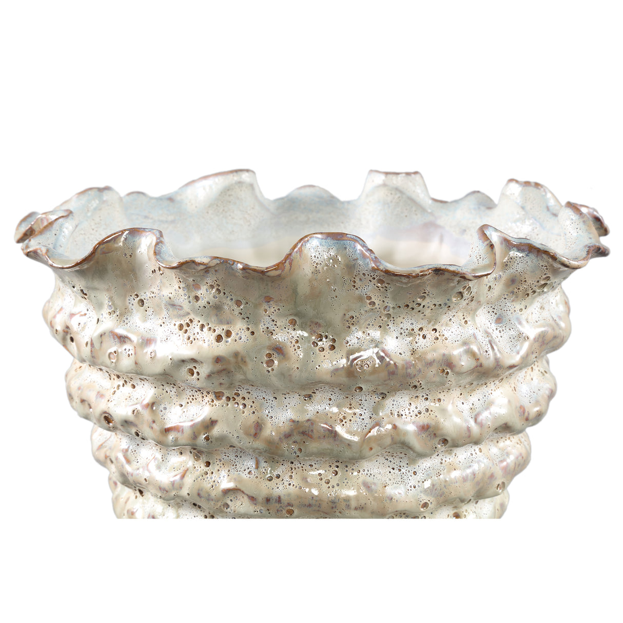 Pot – Irregular Shape, Ribbed Surface, Cream Color, Ceramic Material, XL – Nianh | PTMD