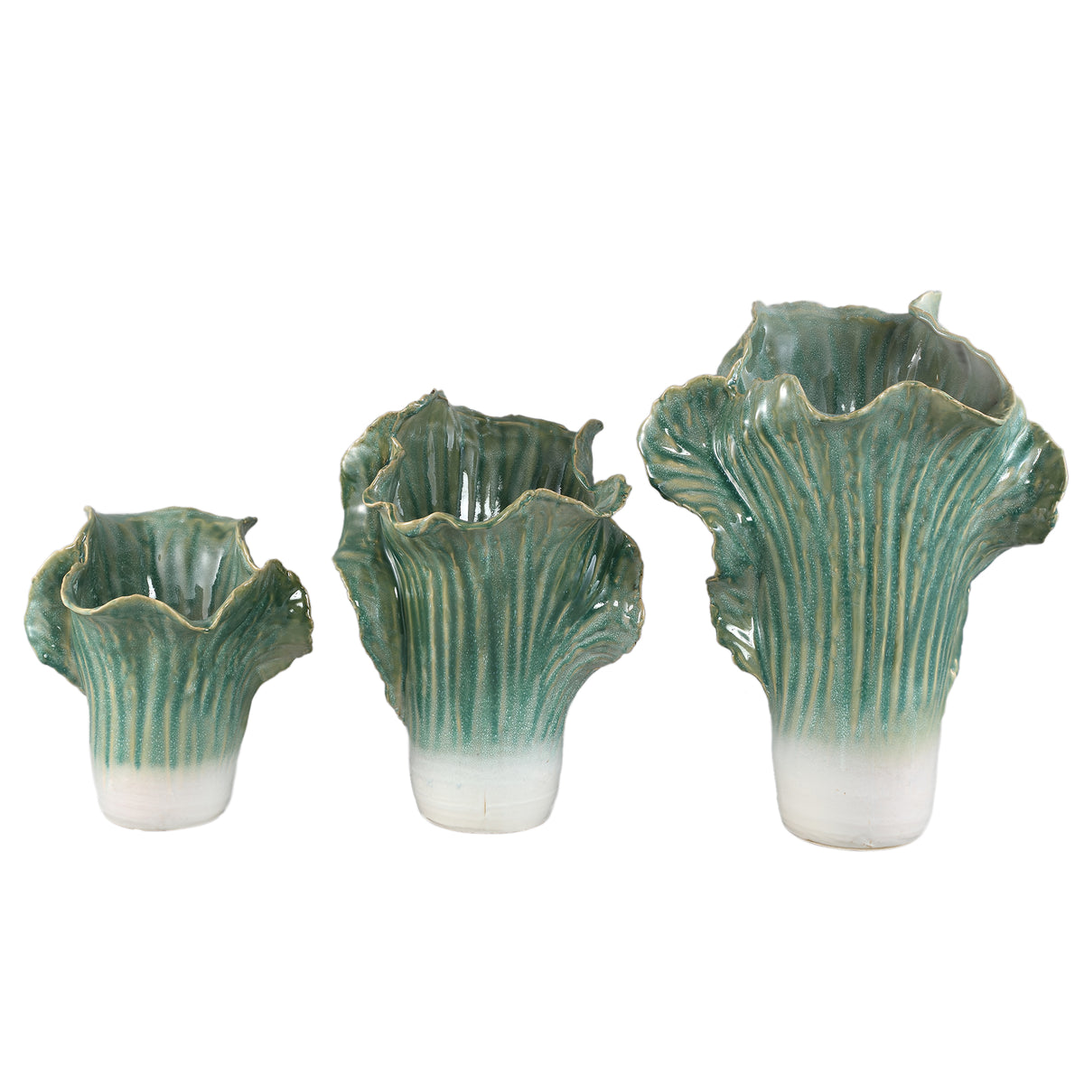 Pot – Green, Cabbage Shape, Textured Surface, Ceramic, L – Swing | PTMD