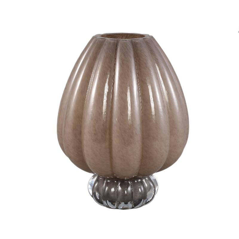 Vase – Brown Frosted Glass, Ribbed Surface, On Foot, L – Syamer | PTMD
