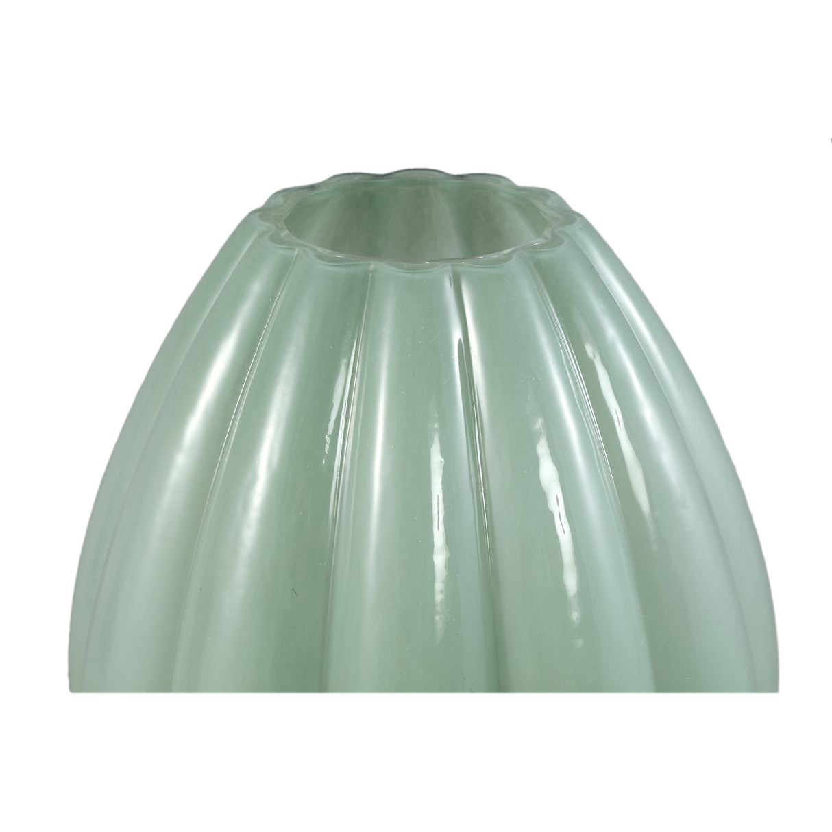 Vase – Gerippte Struktur, Milchglas Material, Grün, Kleiner Rand, L – Syamer | PTMD