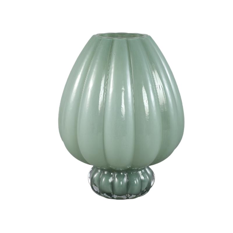 Vase - Green Milk Glass, Ribbed Surface, Footed, L - Syamer | PTMD