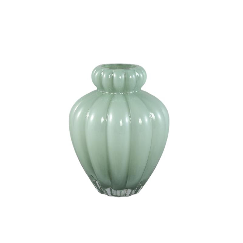 Vase – Green Milk Glass, Ribbed Surface, Small Rim, S – Syamer | PTMD