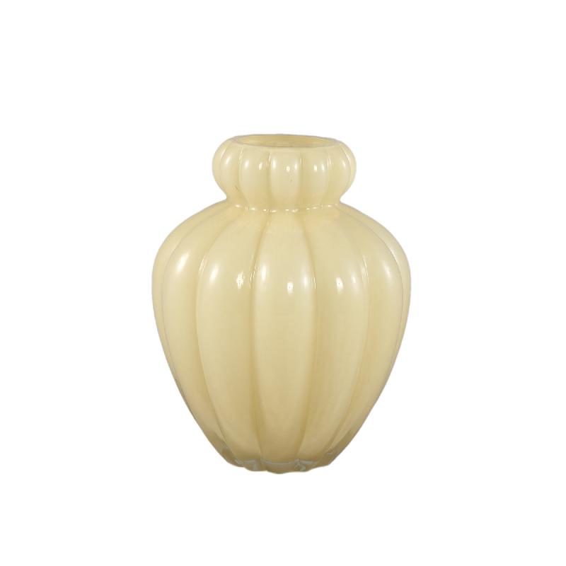 Vase - Cream Milk Glass, Ribbed Surface, Small Rim, S - Syamer | PTMD