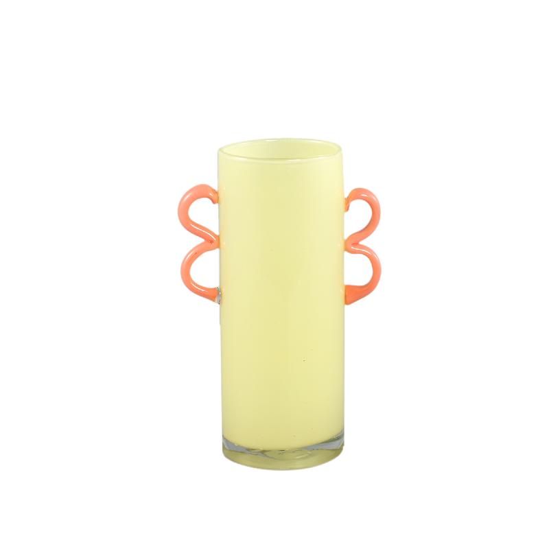 Vase – Yellow Glass, Orange Handle, Round Shape – Mobeen | PTMD