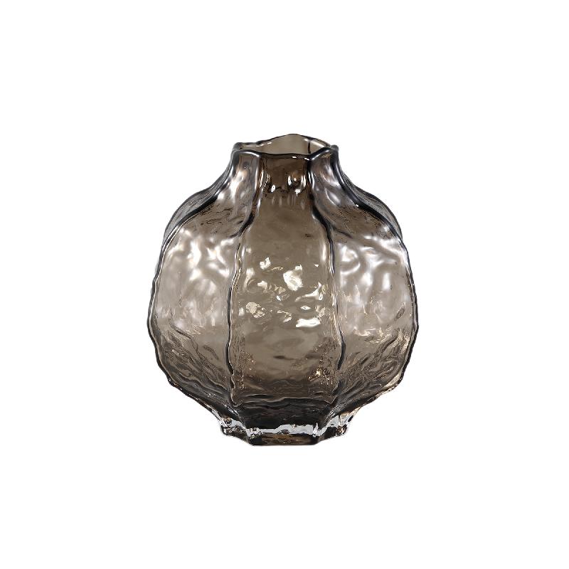 Vase – Brown Glass, Round Shape, Textured Surface, S – Narin | PTMD