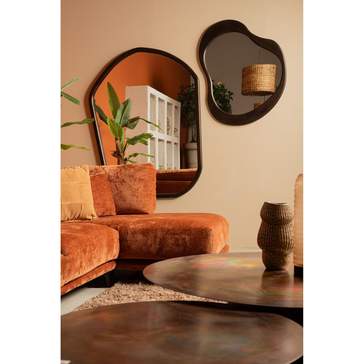 Spiegel – Organisches Design, Rechteckige Form, Massivholz Material, Braun, L – Denholm | PTMD