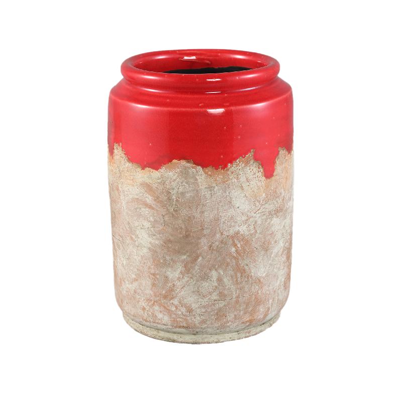 Flowerpot - Glazed Rim, Round Shape, Terracotta Ceramic, Red, L - Breffni | PTMD