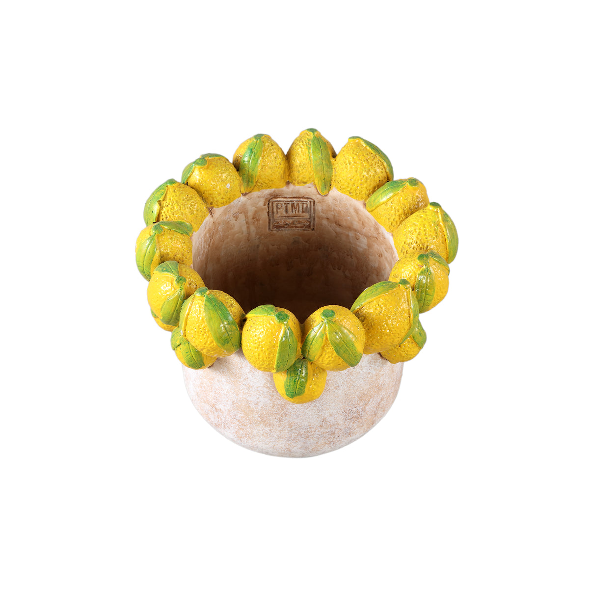 Blumentopf – Runde Form, Zement Material, Zitronen Muster, Gelbe Oberfläche, L – Latesha | PTMD
