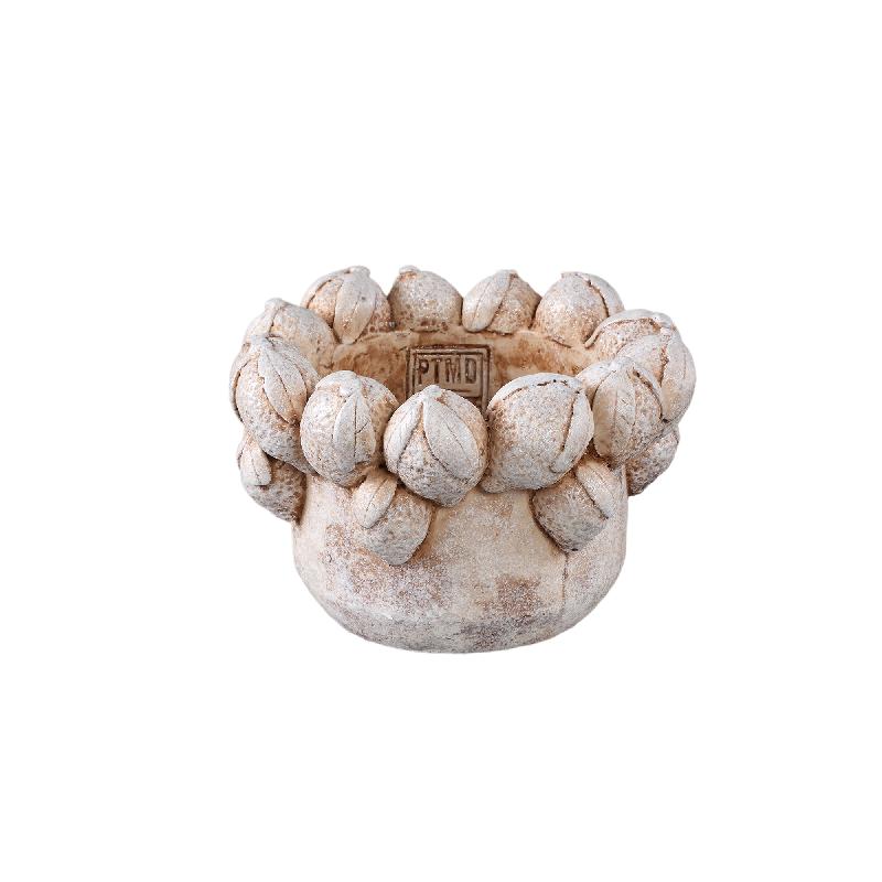 Blumentopf – Runde Form, Zement Material, Zitronen Muster, Creme Oberfläche, S – Latesha | PTMD