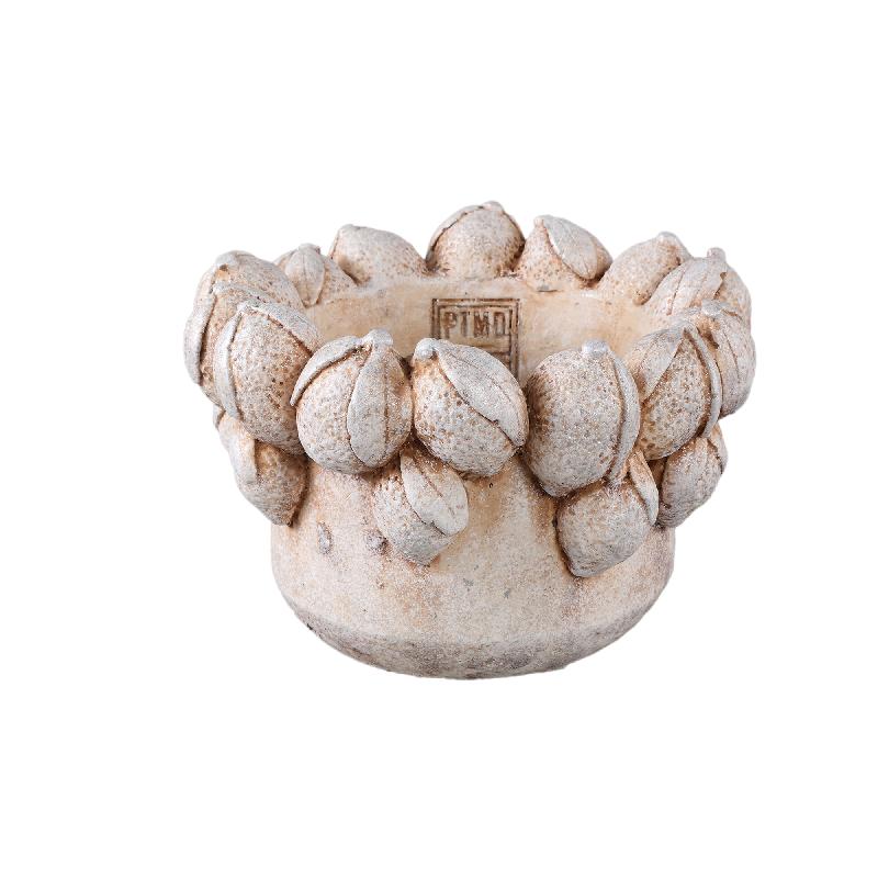 Blumentopf – Runde Form, Zement Material, Zitronen Muster, Creme Oberfläche, M – Latesha | PTMD