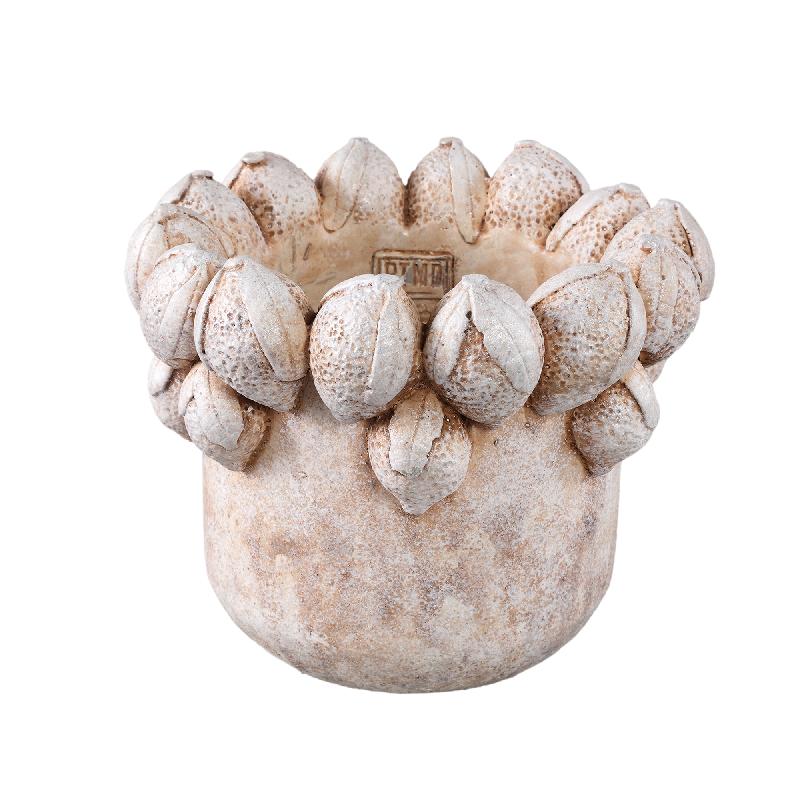 Blumentopf – Runde Form, Zement Material, Zitronen Muster, Creme Oberfläche, L – Latesha | PTMD