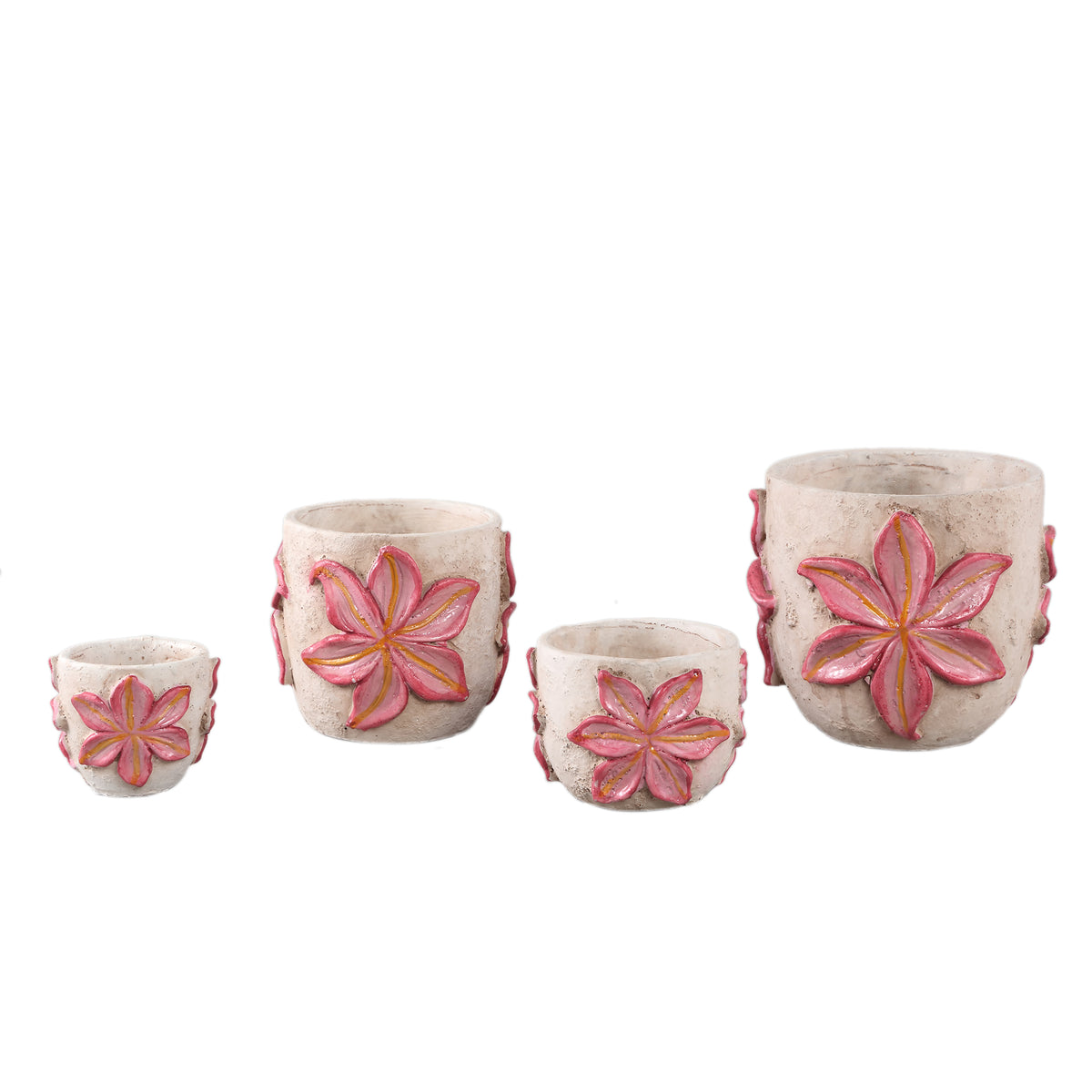 Blumentopf – Runde Form, Zement Material, Blumen Muster, Rosa Oberfläche, L – Blomme | PTMD