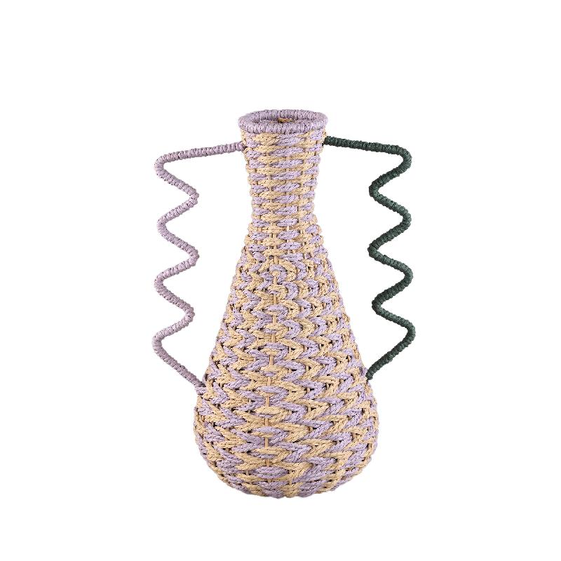 Basket - Purple Paper, Natural Look, Round Shape, With Handles - Veraa | PTMD