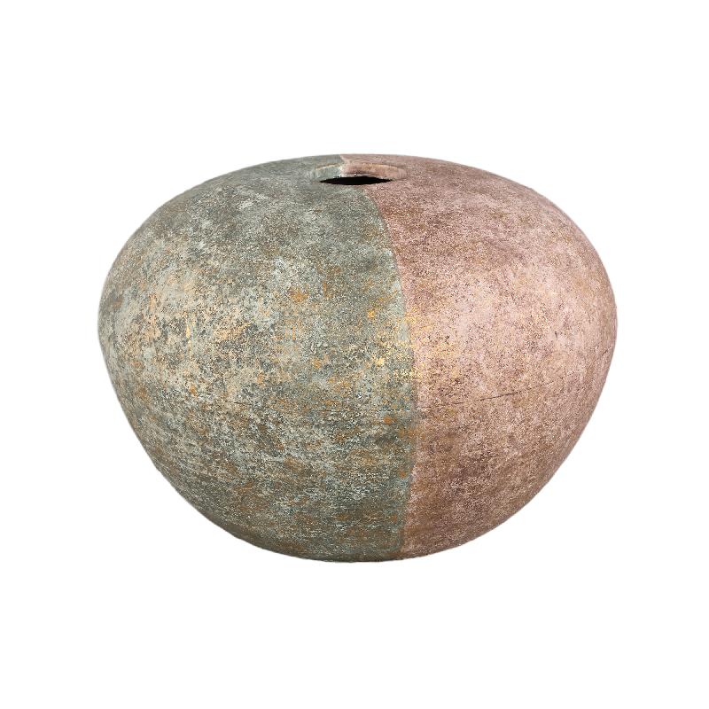 Vase - Grey, Half Brown, Round Shape, Cement, L - Chareece | PTMD