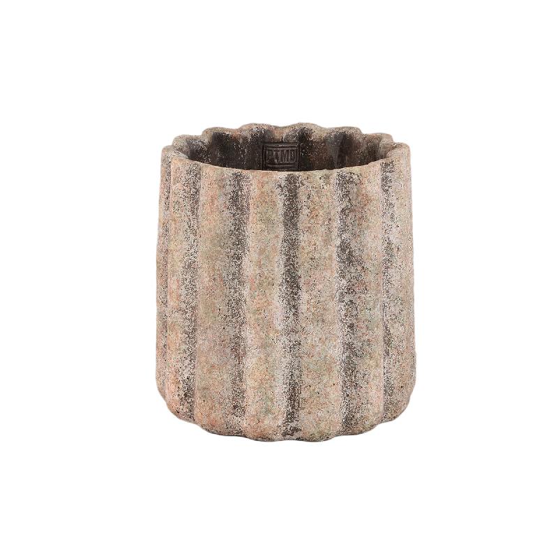 Flowerpot – Gray Color, Ribbed Structure, Cement Material, Round Shape, L – Jaydean | PTMD