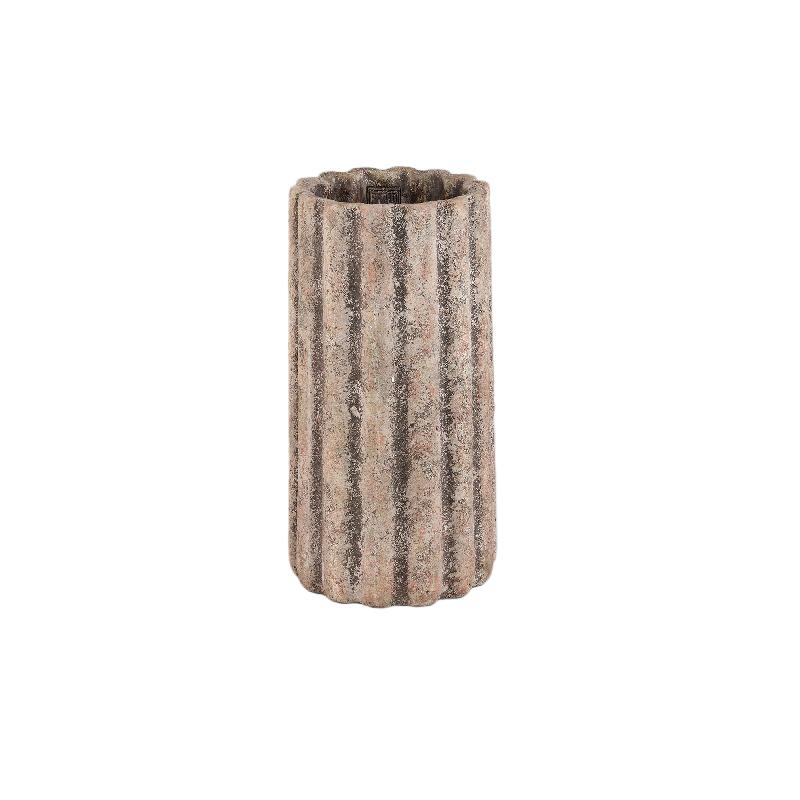 Flowerpot – Gray Color, Ribbed Structure, Cement Material, Tall Shape, XS – Jaydean | PTMD